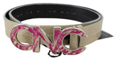Costume National Beige Leather Pink Letter Logo Buckle Belt -   -  Costume National.